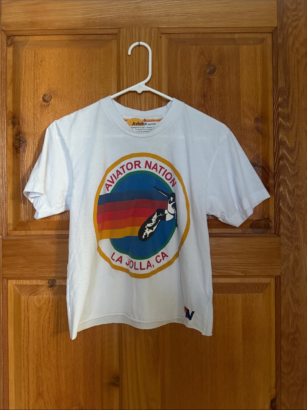 Aviator Nation White Tee with Multicolor Sunset Graphic